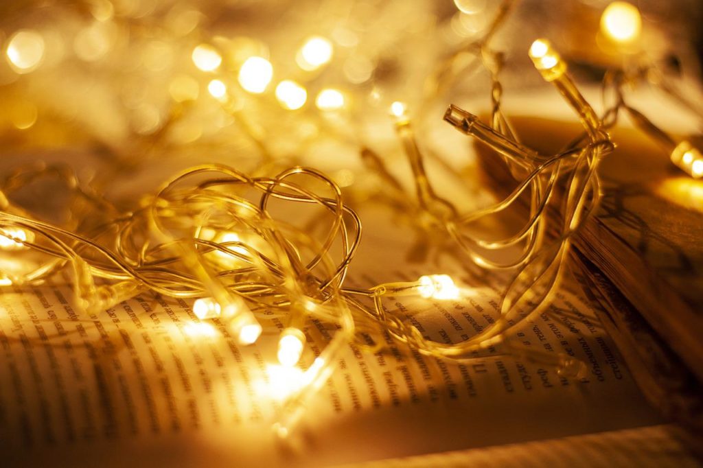 String of fairy lights on a page