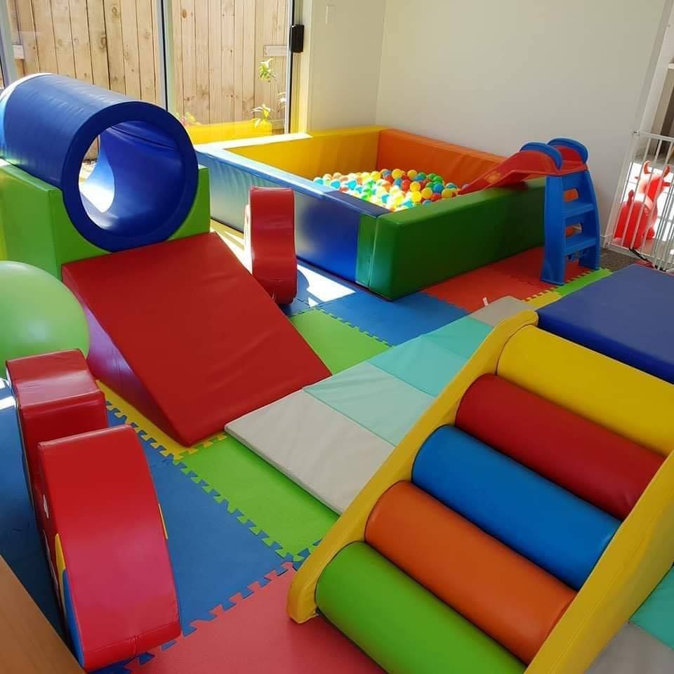 Vibrant soft play equipment in a children's play area
