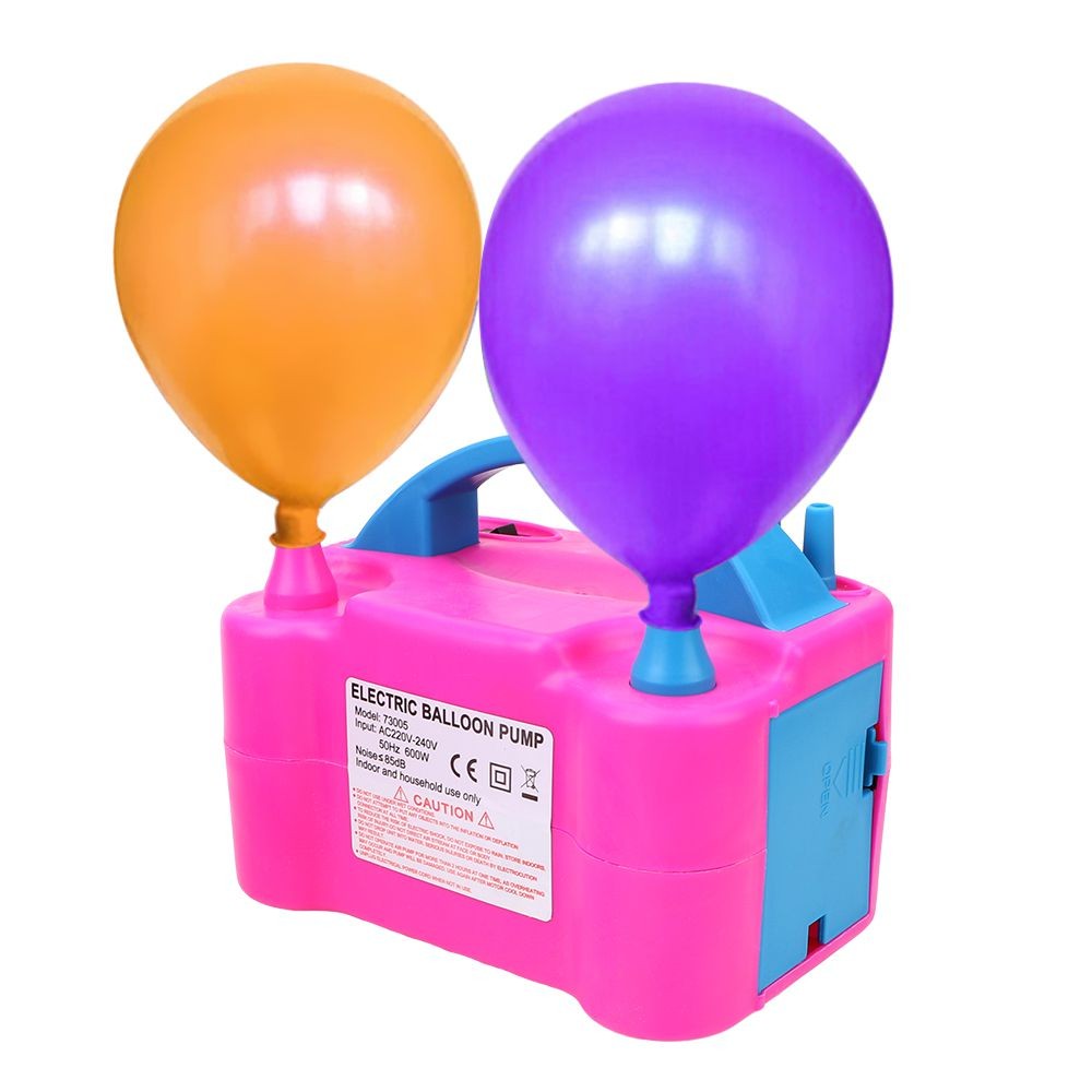 Pink electric balloon pump with two inflated balloons