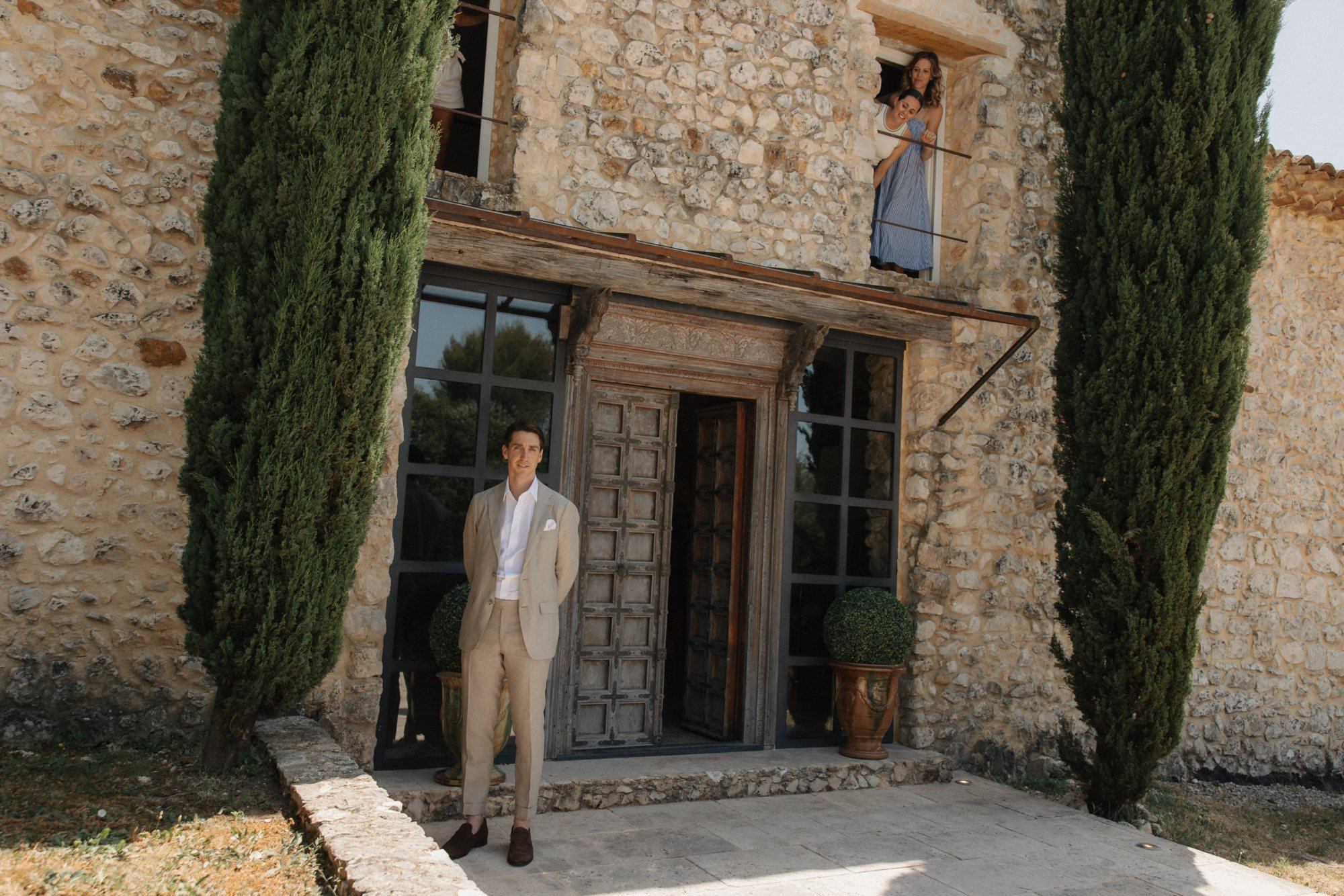 Exterior view of a charming wedding venue with stone walls