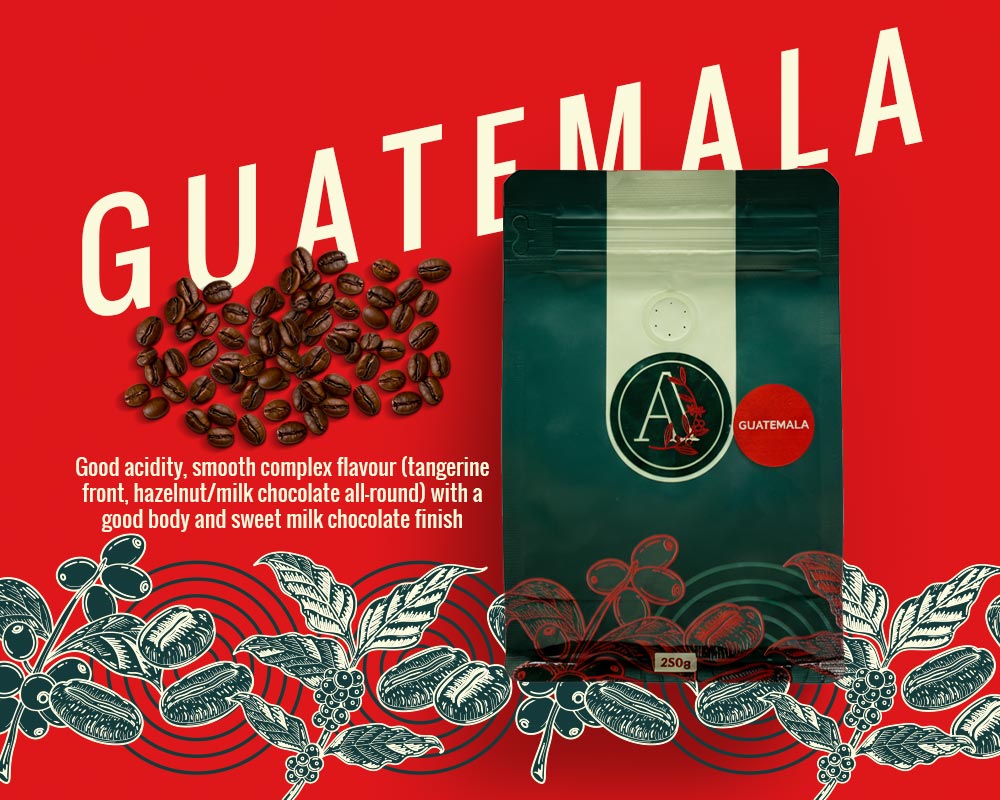 Colorful Guatemala coffee bag with flavor description