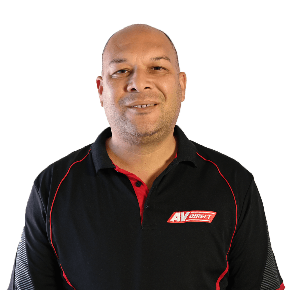AV Direct team member in a branded polo shirt