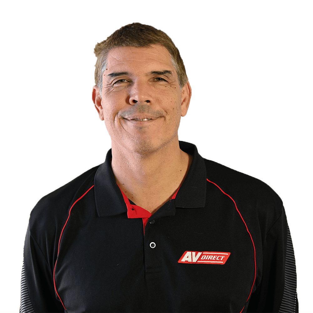 Portrait of AV Direct team member in branded polo shirt