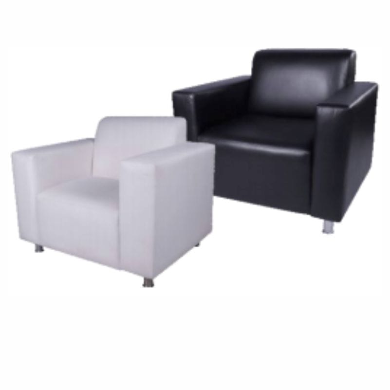 Black and white lounge chairs side by side