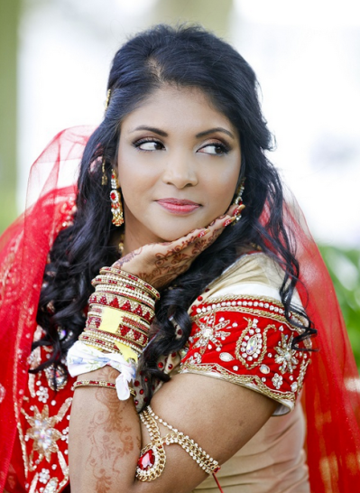 Bridal make-up showcasing intricate jewellery and mehndi