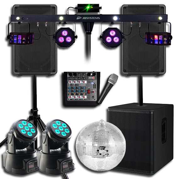 Assembly of sound and lighting equipment for a party