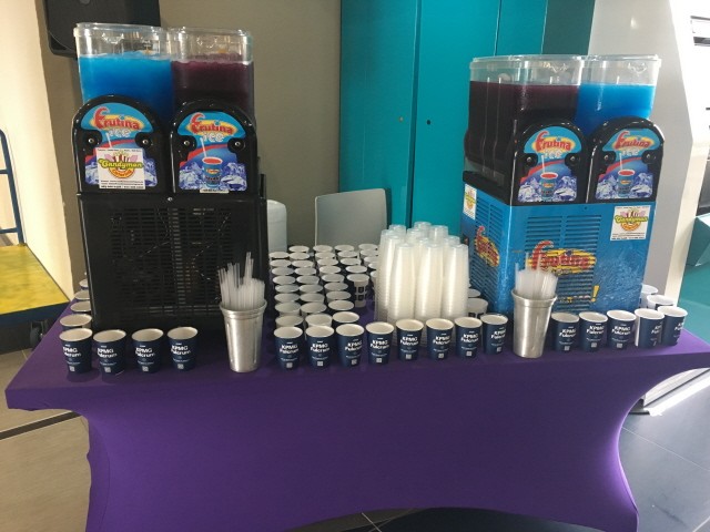 Setup of slushie machines with cups and straws
