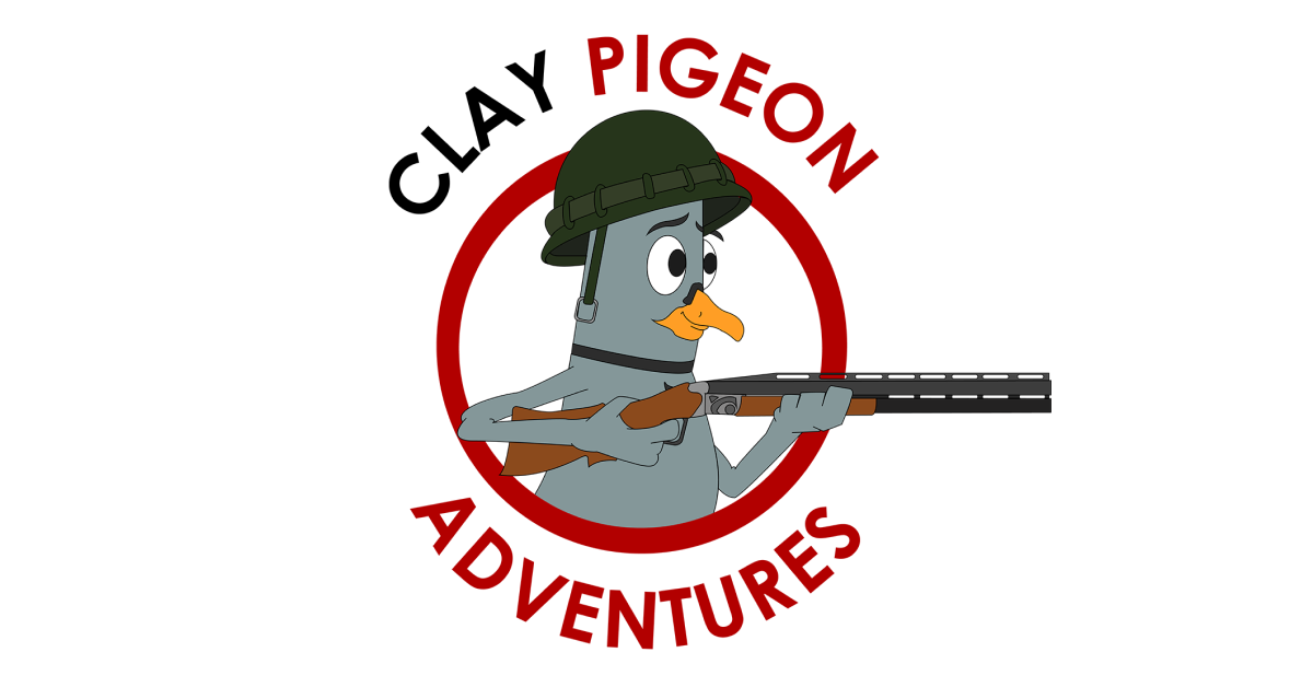 Logo of Clay Pigeon Adventures with cartoon pigeon and shotgun