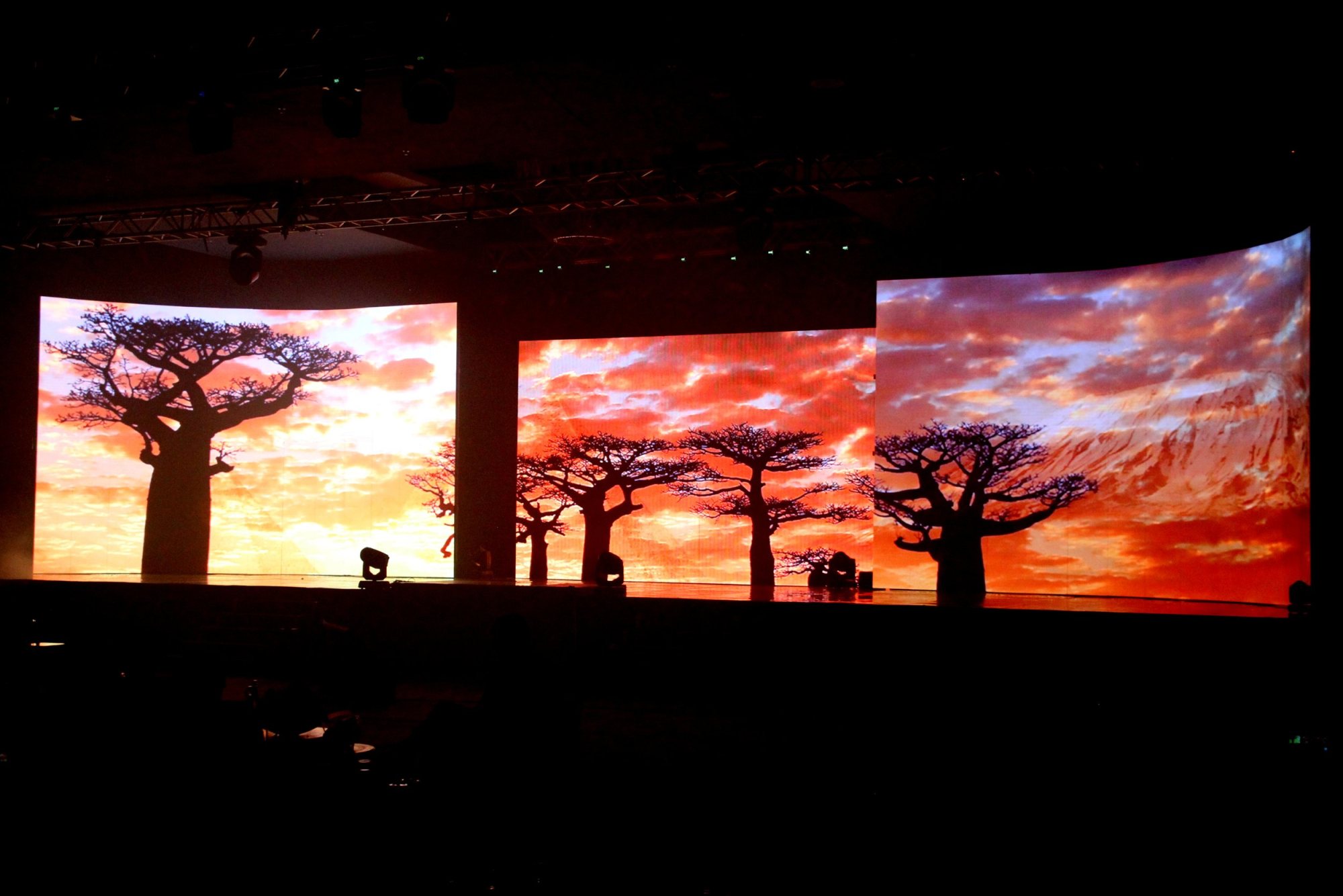 LED backdrop with sunset and tree silhouettes