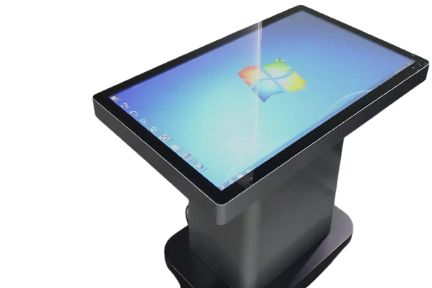 Sleek touchscreen kiosk displaying Windows interface