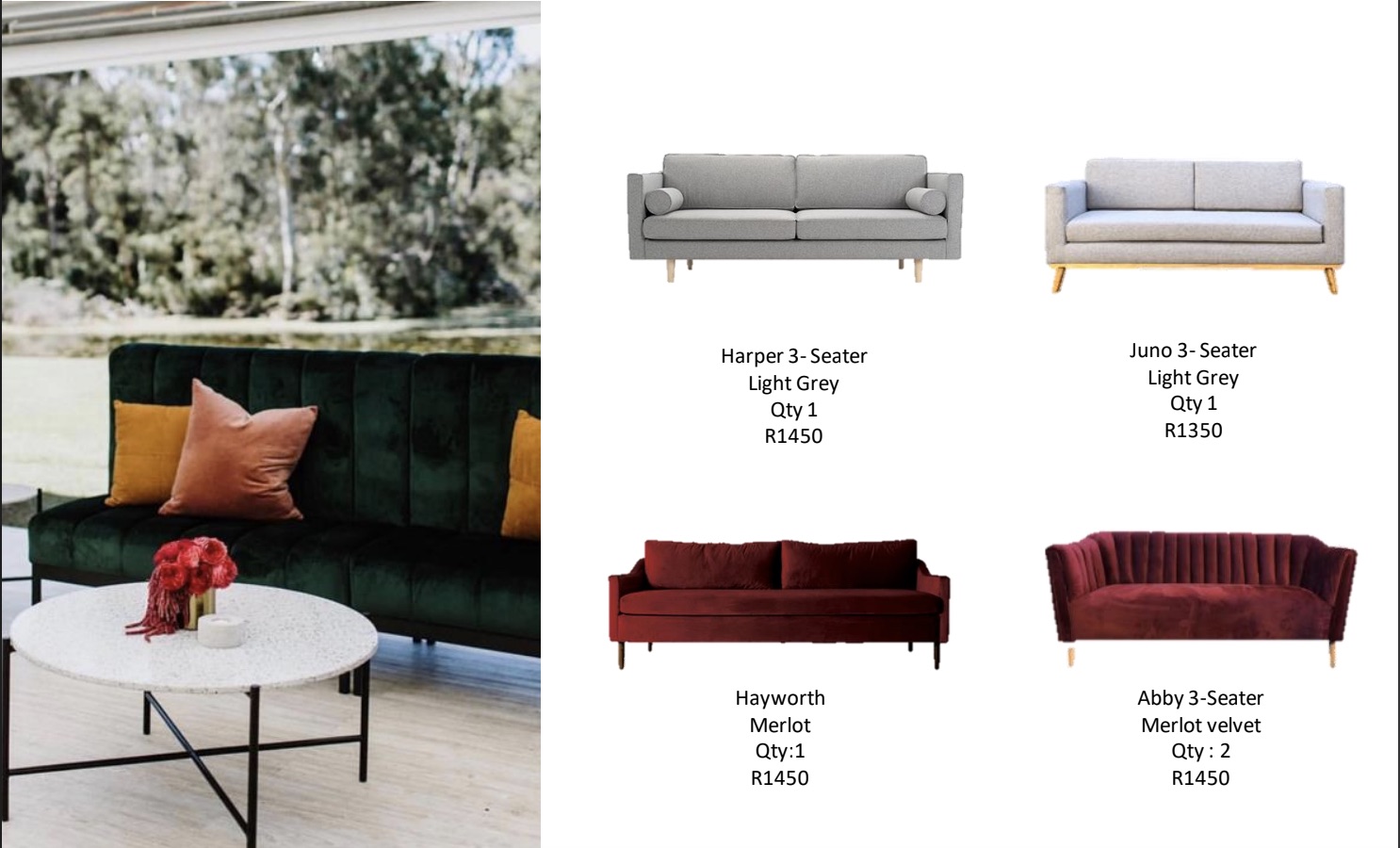 Various lounge sofas in different styles and colors