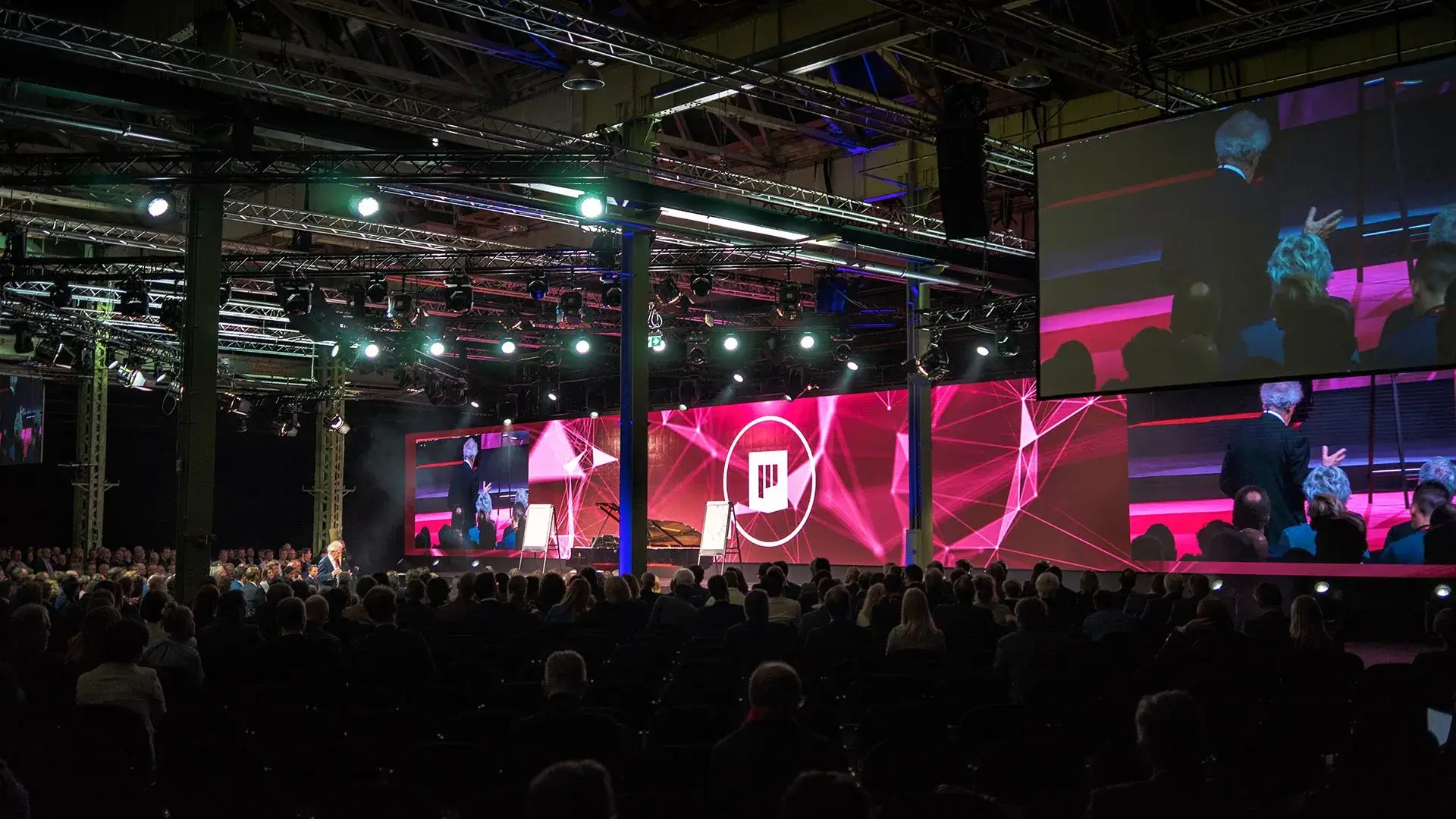 Large event space with sound and lighting setup