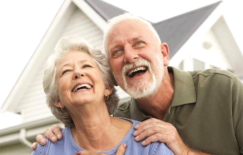 Happy elderly couple enjoying a joyful moment
