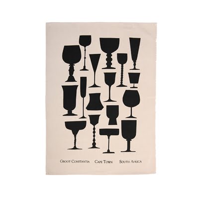 Silhouettes of various glassware styles with Groot Constantia, Cape Town, South Africa text