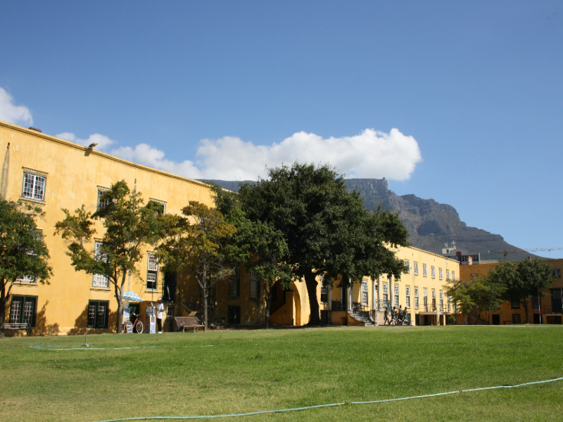 Castle of Good Hope grounds with mountain backdrop