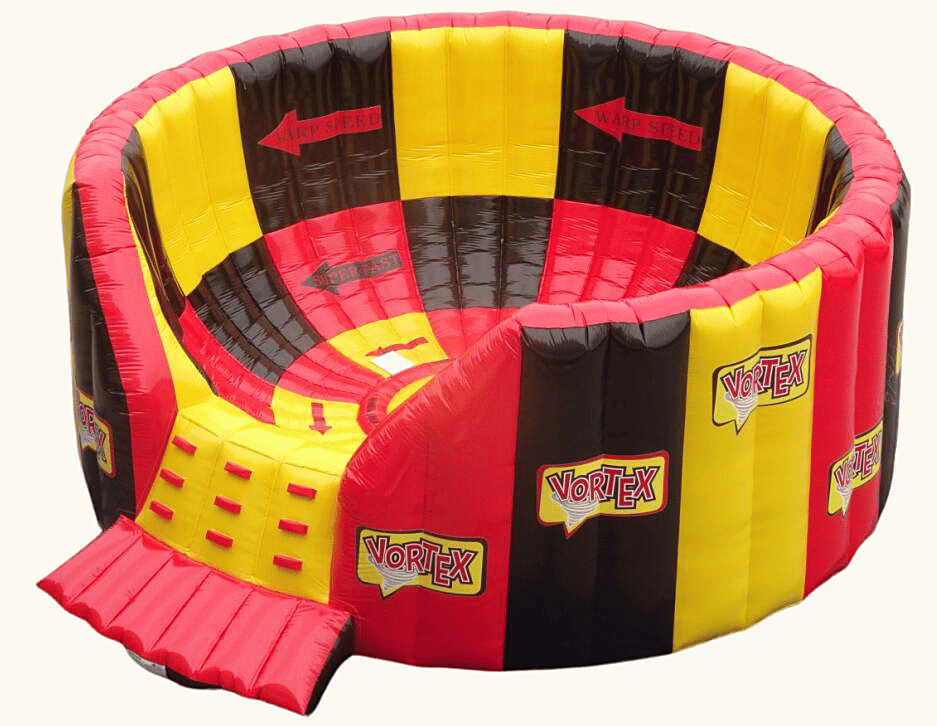 Inflatable Vortex mechanical ride in bold colors.
