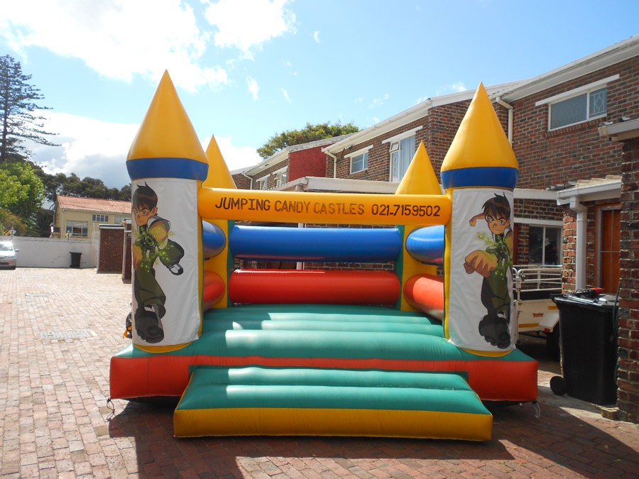 Themed jumping castle with colorful design and characters
