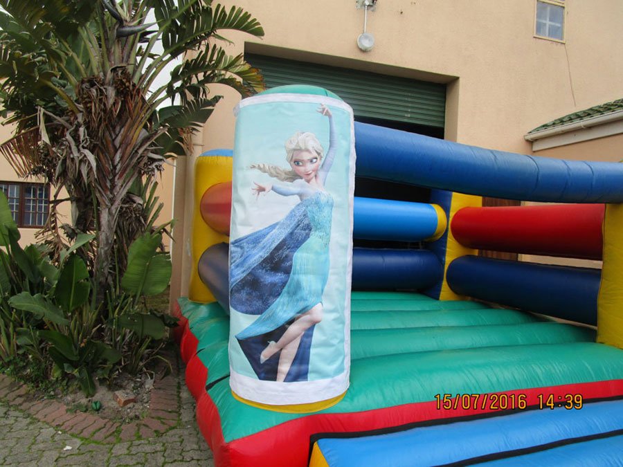 Frozen-themed bouncy castle with Elsa graphic