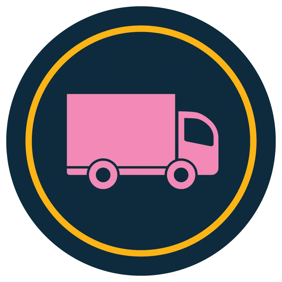 Graphic of a pink delivery truck icon