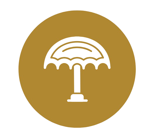 Decorative umbrella icon on a yellow circle