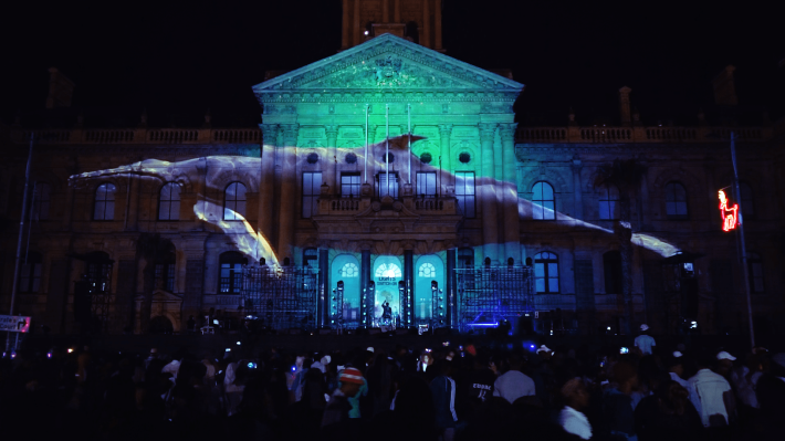 Projection mapping display on a historic building