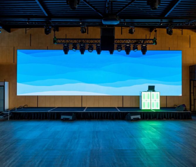 Large LED screen setup in an event space