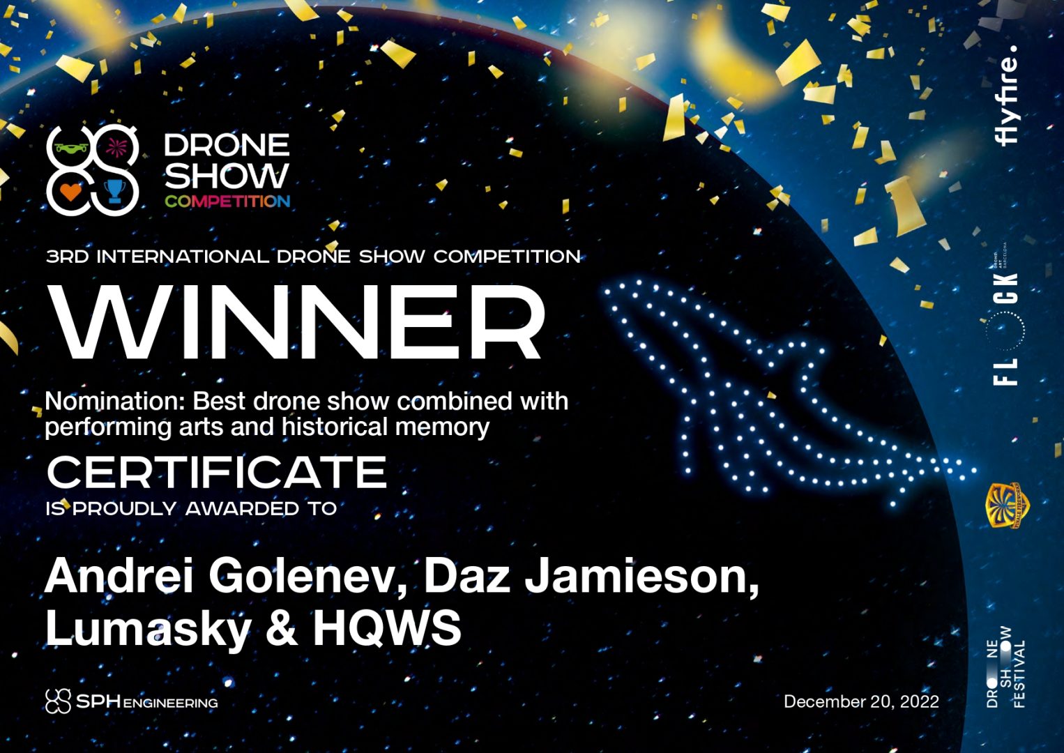 Certificate for winning the 3rd International Drone Show Competition