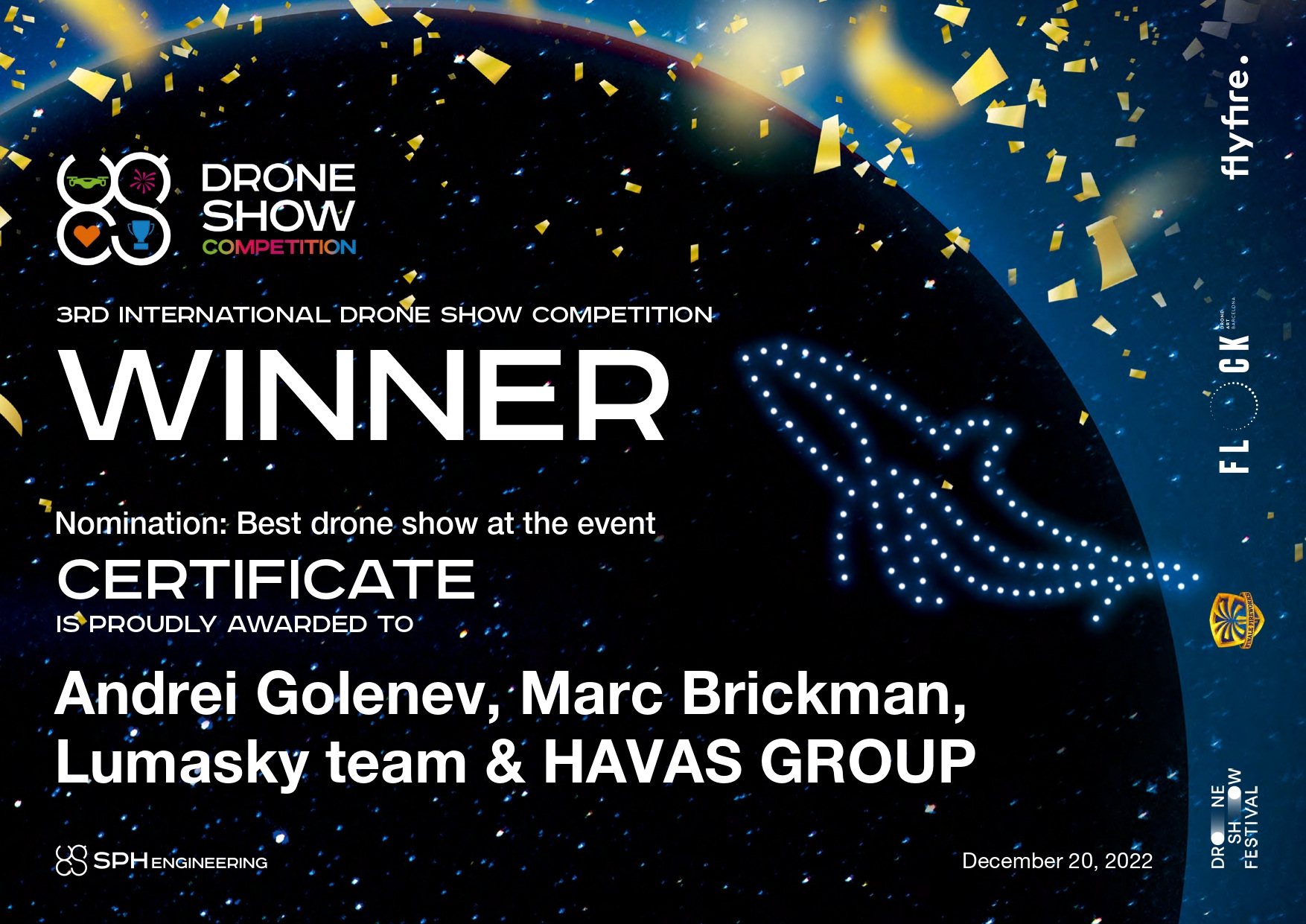 Certificate for Best Drone Show at the 3rd International Drone Show Competition