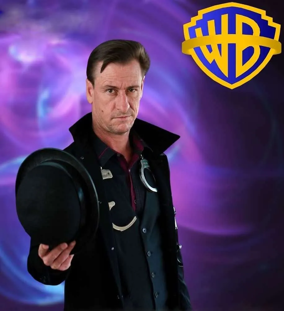 Magician holding a hat with a colorful background