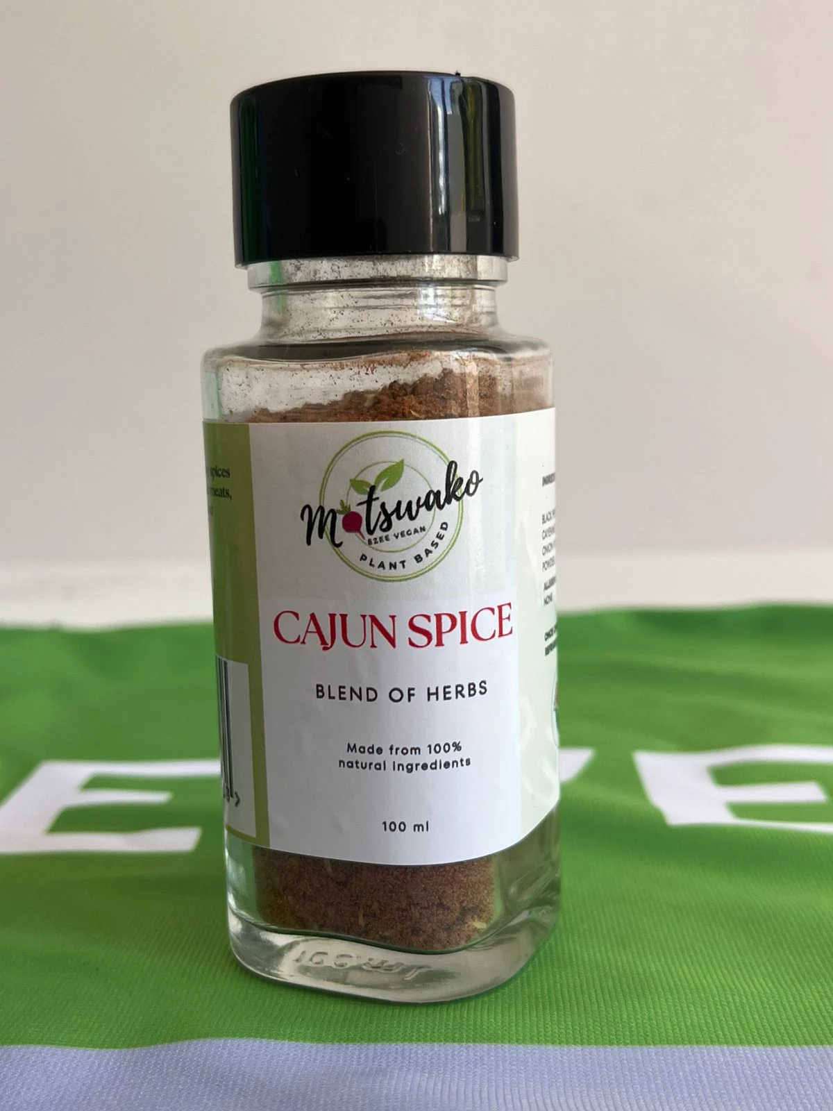 Cajun spice blend bottle from Motswako Ezee Vegan