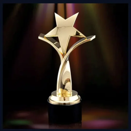 Golden award trophy with a star design