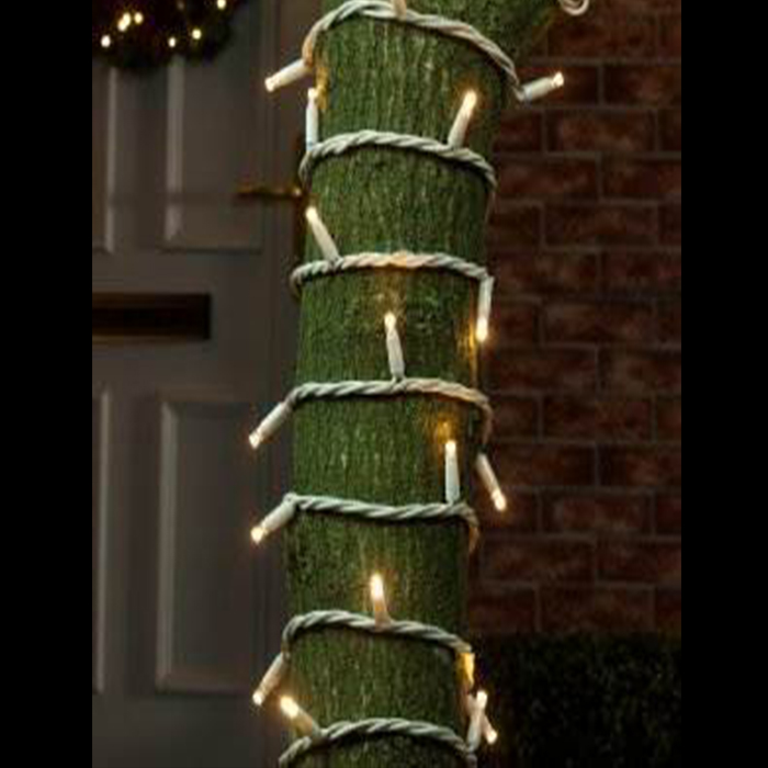 Tree wrapped with warm white fairy lights