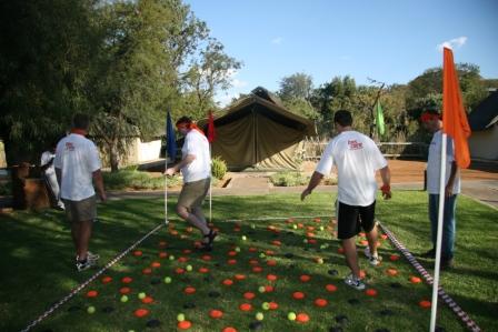 Participants engaging in an outdoor team-building activity.