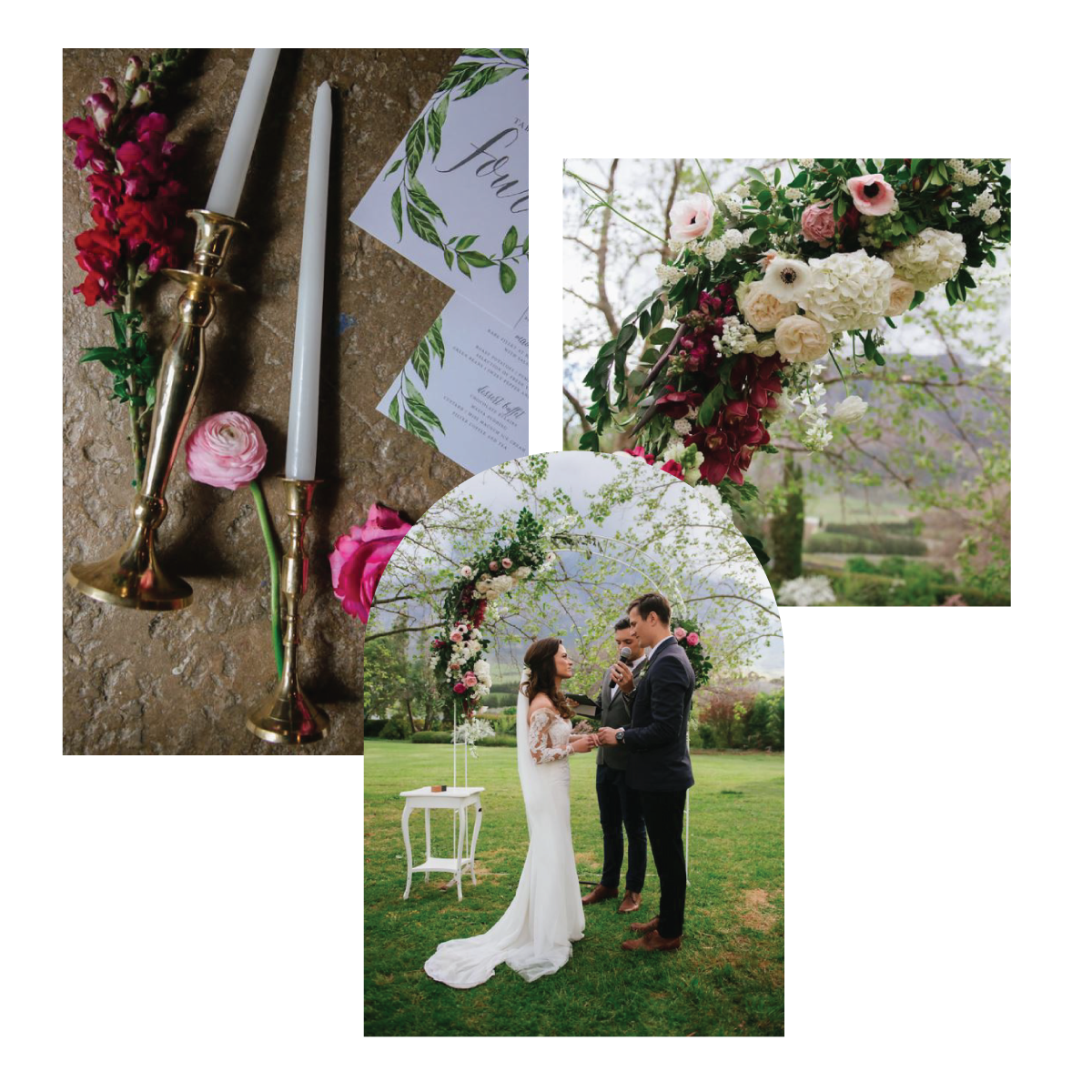 Bespoke wedding stationery with candles and floral arrangements.