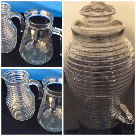 Clear glass beverage dispensers with tap and pitcher