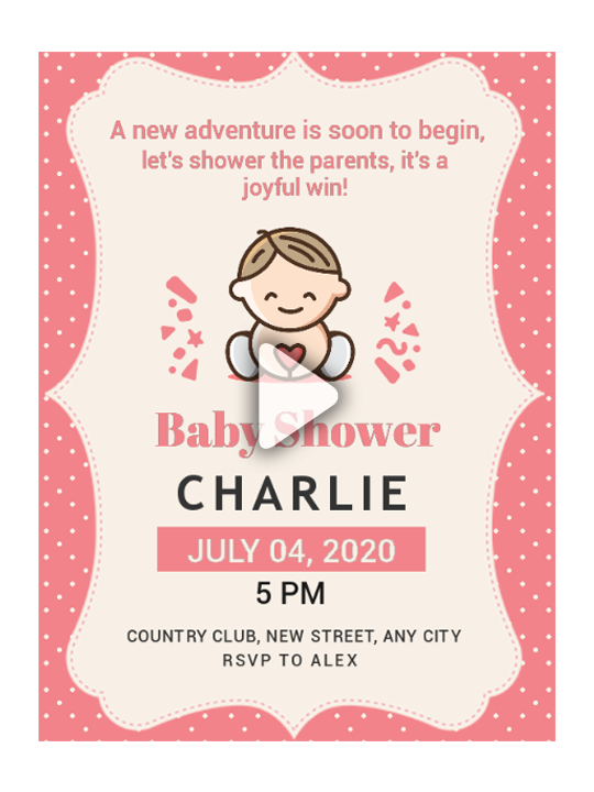 Baby shower video invitation template with a cartoon baby