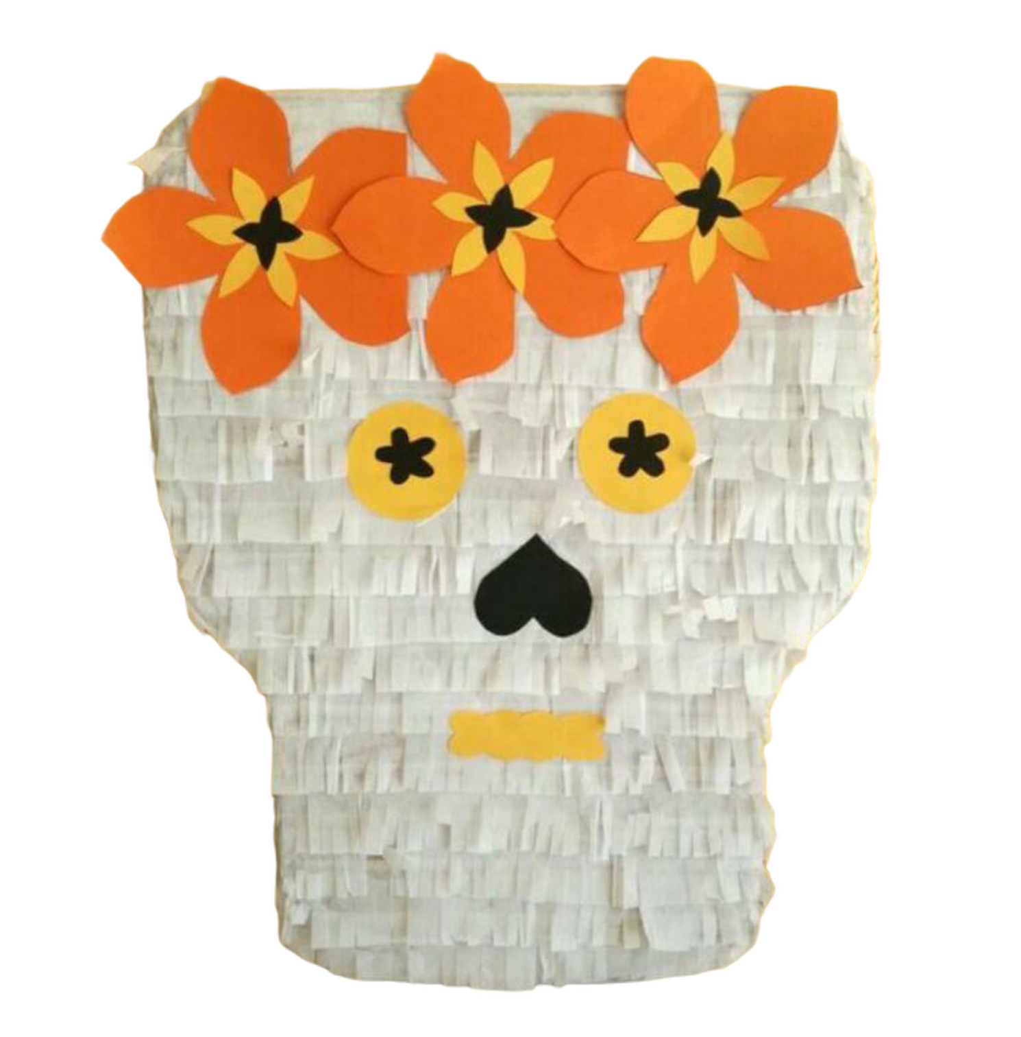 Handmade Day of the Dead piñata with flowers and skull design