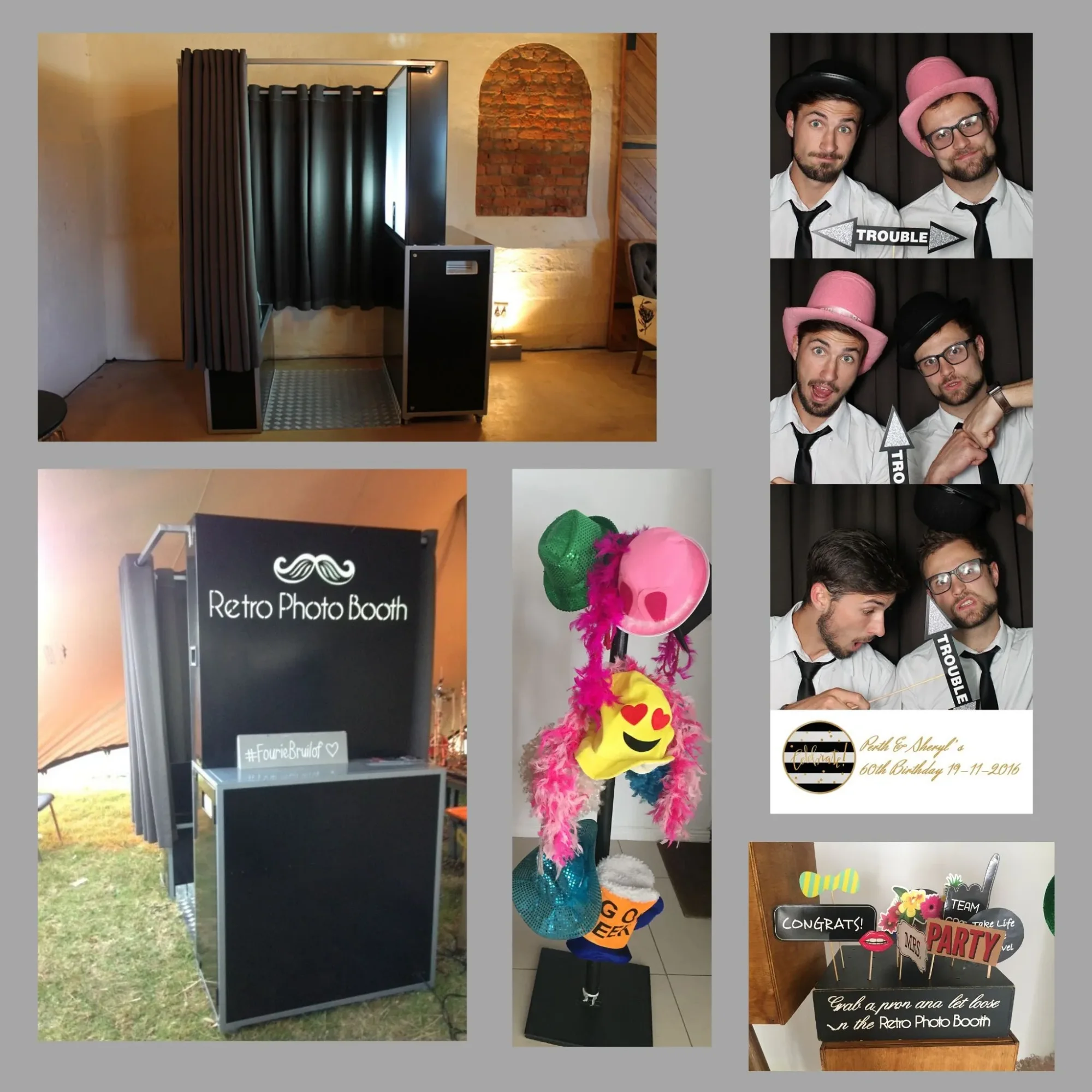 Vintage photo booth with decorations and props