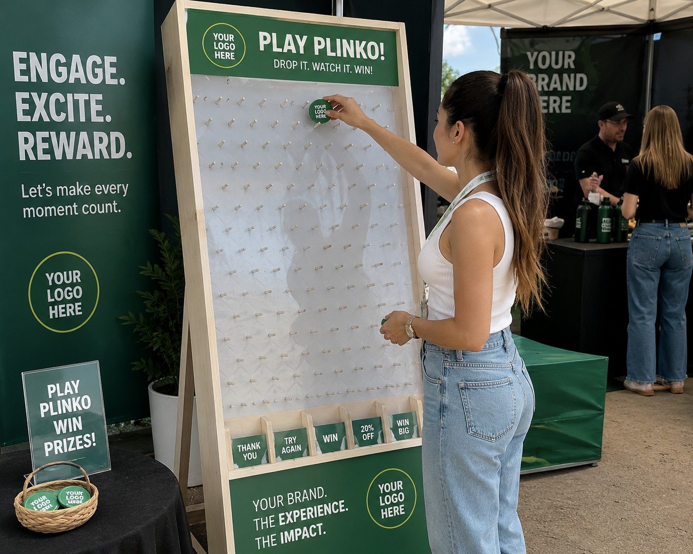 Participant playing Plinko game at event