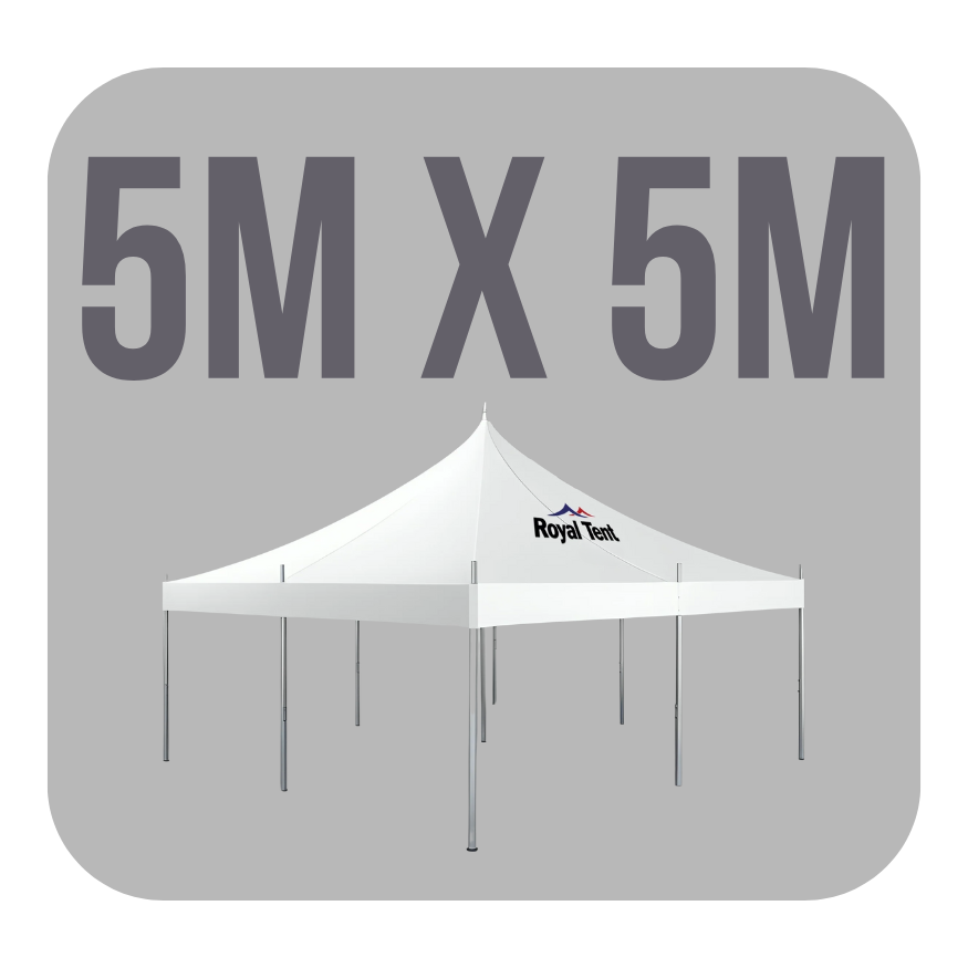 Graphic showing dimensions of a 5m x 5m tent