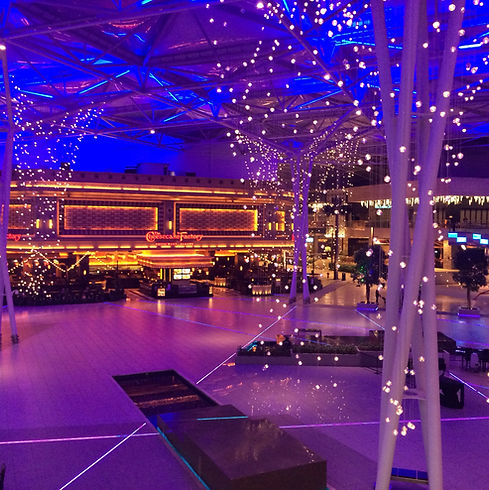 Brightly lit event space with modern decor
