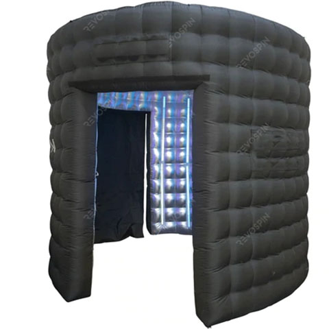 Black inflatable photo booth with LED lights
