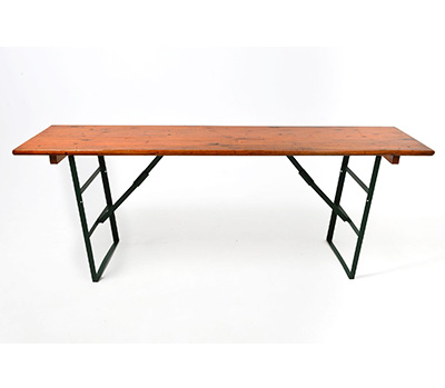 Long wooden folding table with green legs