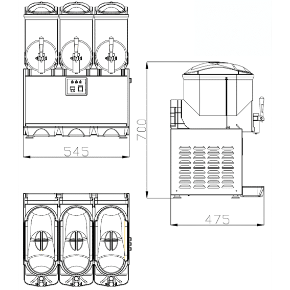 Diagram of slush machine with dimensions