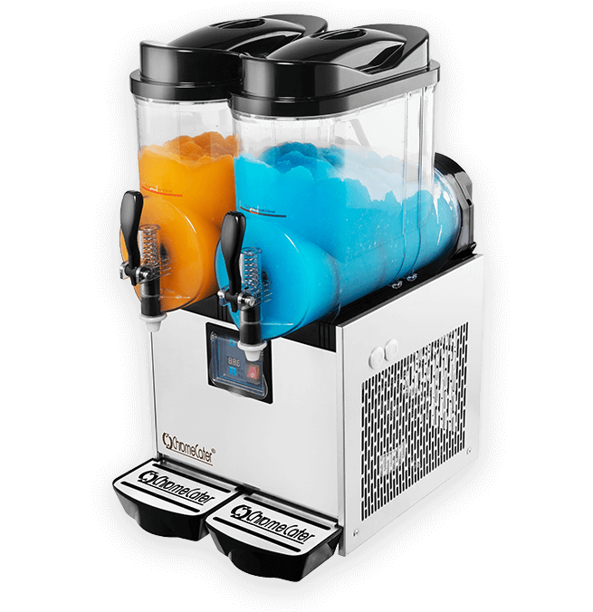 Dual tank slush machine with blue and orange slush