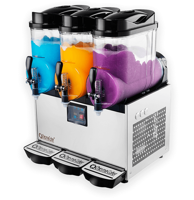 Three-flavor slush machine with colorful slush drinks