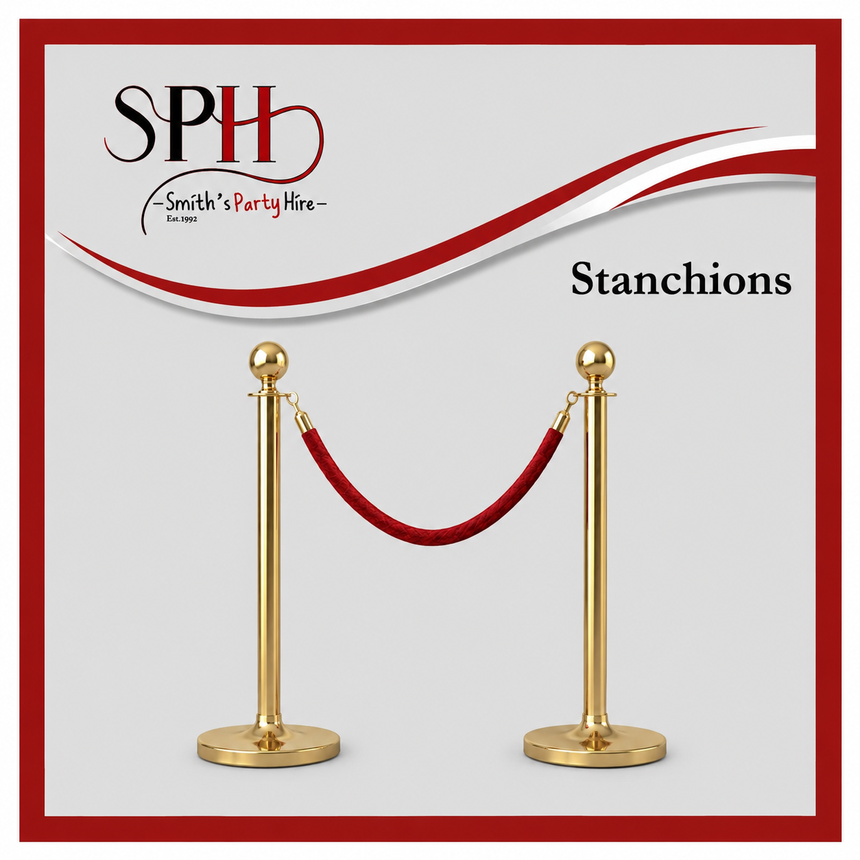 Gold stanchions with red rope barrier