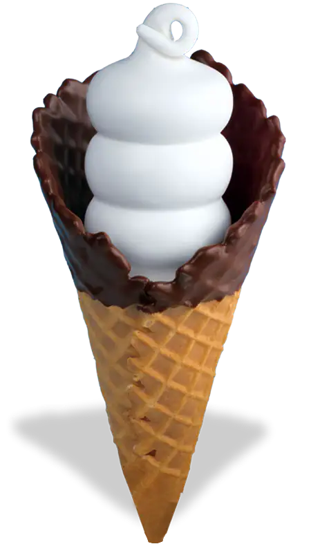 Chocolate-dipped soft serve ice cream in a cone