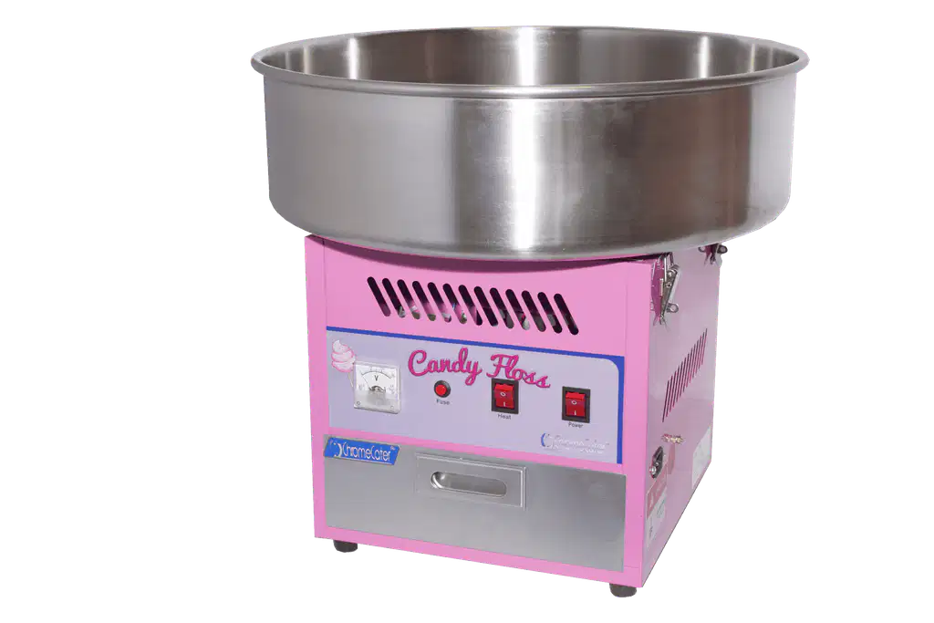 Pink cotton candy machine with stainless steel bowl
