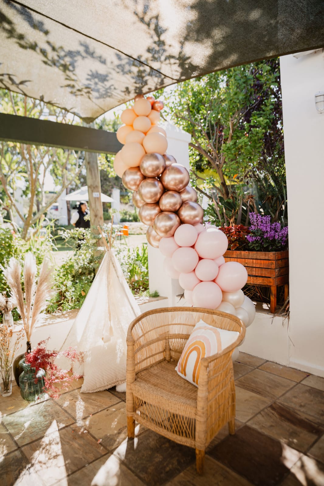 Colorful balloon arrangement at an outdoor event